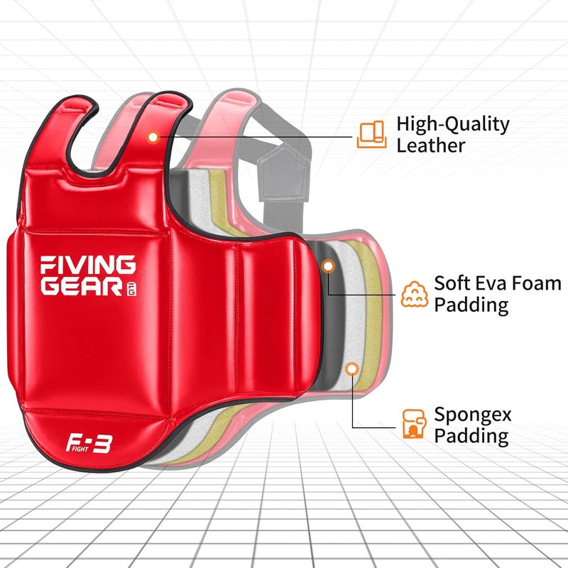 FIVING Boxing Body Protector Reversible, MMA Muay Thai Chest Guard, Sparring Training Heavy Punching Shield, Martial Arts Upper Belly Protection Pad, Taekwondo Vest - Image 3